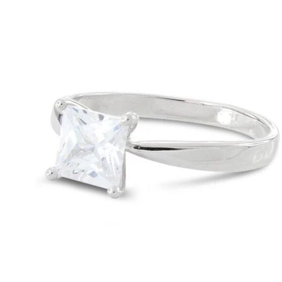 Sterling Silver Solitaire Princess Cut CZ Ring Engagement New * - Picture 3 of 5